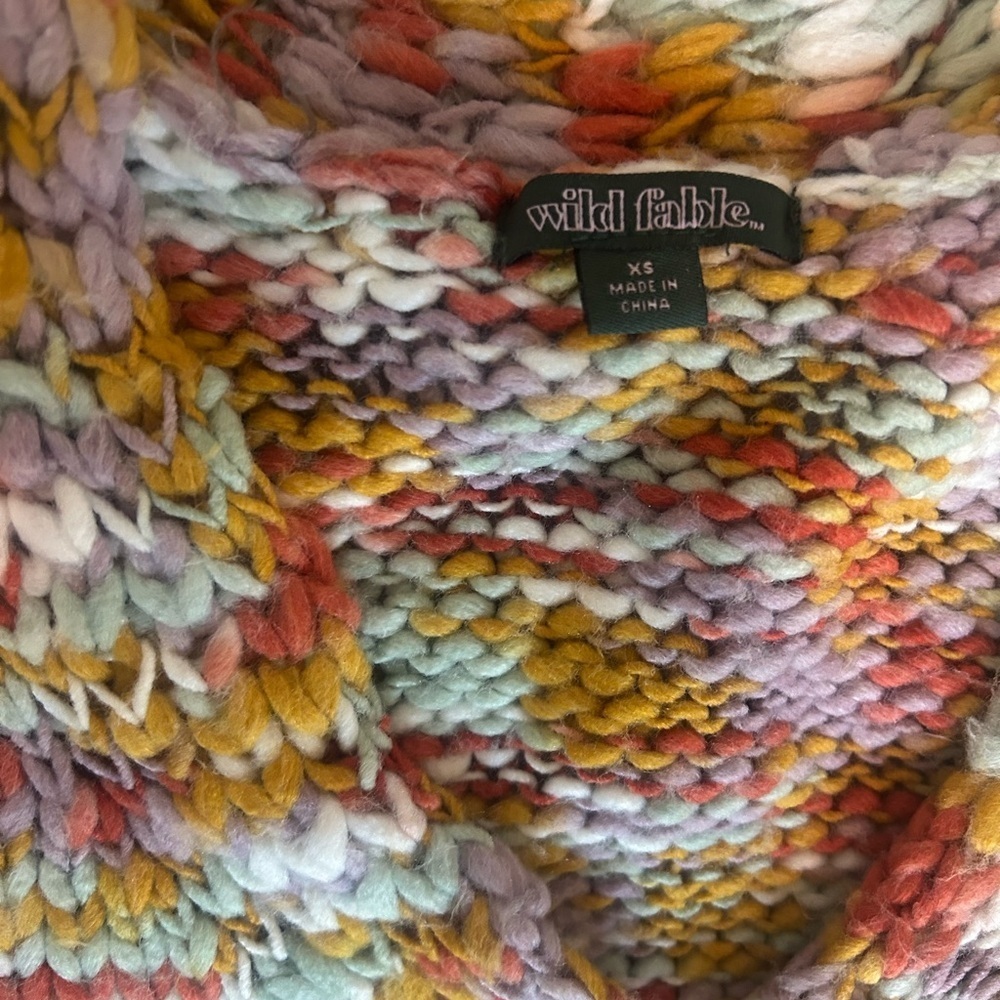 WILD FABLE Rainbow Cropped Knit Cardigan With Rhinestone Flower Buttons - Picture 7 of 10